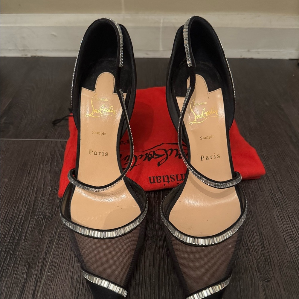 Christian Louboutin Black and Silver Mesh Heels